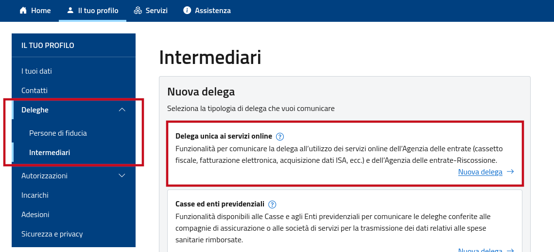 Sezione Intermediari sul portale dell'Agenzia delle Entrate