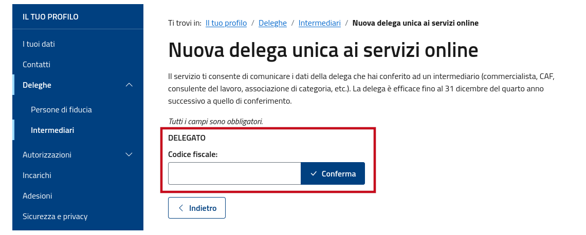 Creazione di una nuova delega