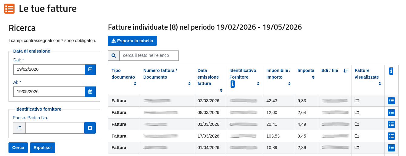 Ricerca delle fatture elettroniche