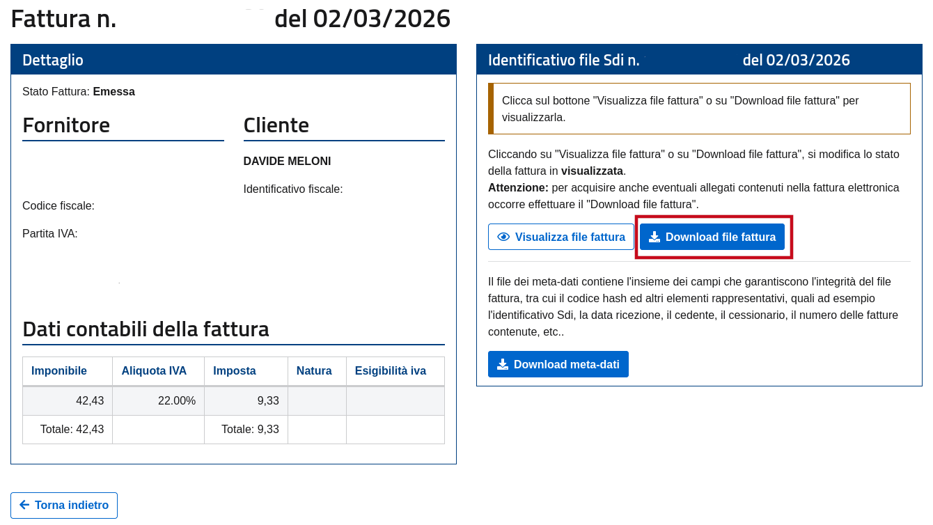 Dettaglio della fattura elettronica