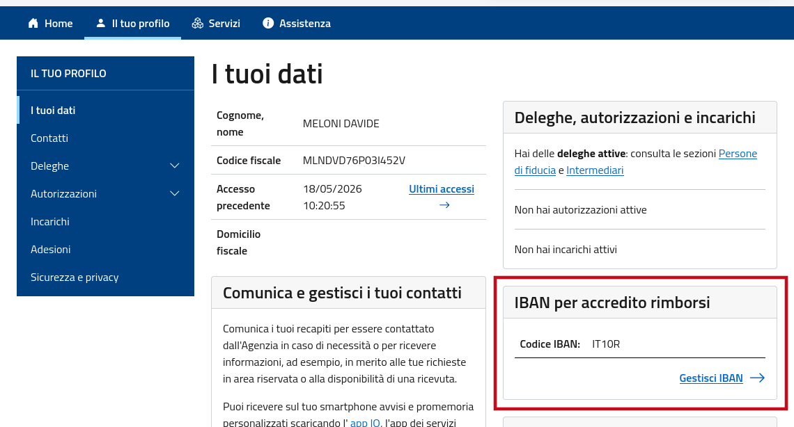 Sezione dedicata all'Iban