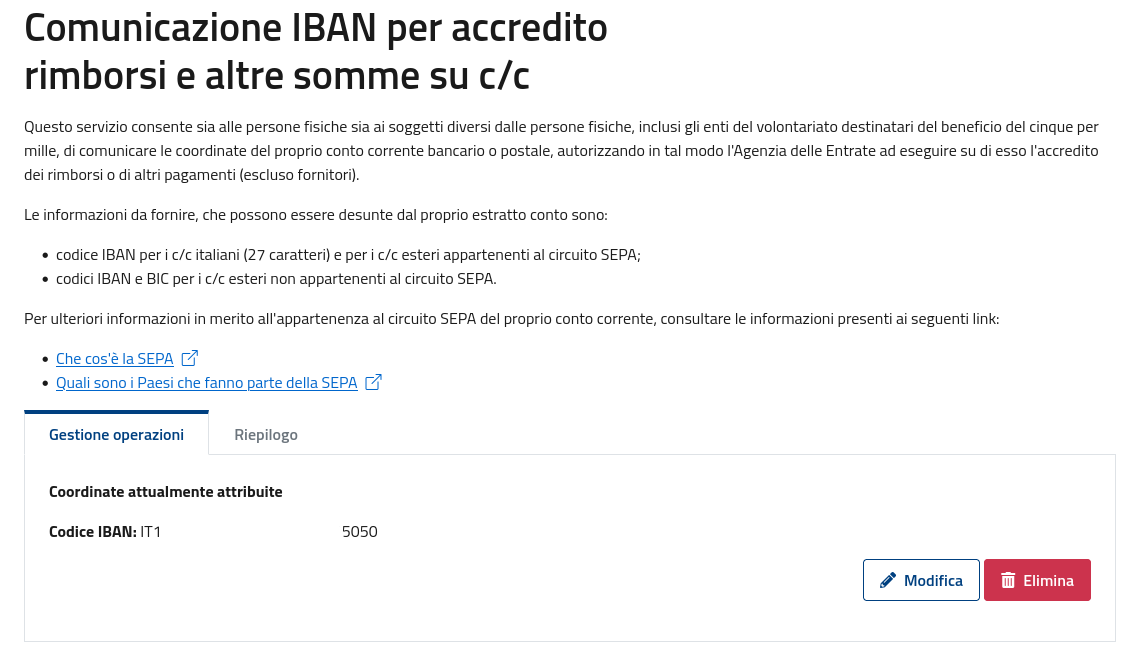 Inserimento e modifica dell'Iban